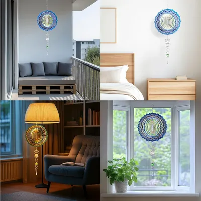 Produktbild von Windspinner Mandala Gartendekoration – Windrad aus Edelstahl mit Reflektoreffekt – Gartendekoration für den Außenbereich – Twister-Windrad – Blaugrün