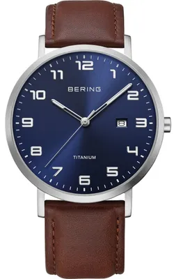 Image de Montre pour homme BERING 18640-505, bleue, classique, en titane