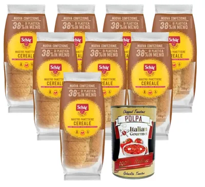 Produktbild von Schar Italian gourmet Mastro Panettiere Cereale Glutenfreies Brot Schnittbrot mit 7 Saaten und Getreide 8x330g + Italian Gourmet polpa 400g