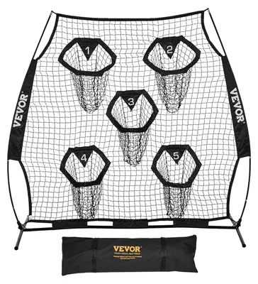 Image de VEVOR Filet à lancer pour entraîneur de football Filet d'entraînement (208 x 91 x 189 cm) avec 5 poches de visée & sac de rangement portable & gures & filet sans noeuds, entraînement à la précision de passe du quarterback, noir