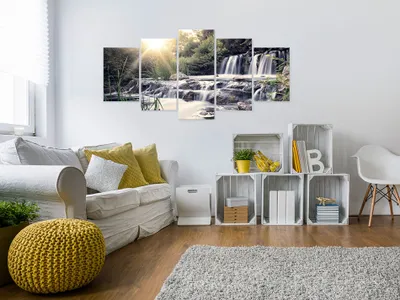Produktbild von Akustikbild Natur Landschaft 200x100 cm Bilder Akustikschaum Hochleistungsschallabsorber Schallschutz Leinwand 5 tlg Wandbild Raumakustik Schalldämmung c-C-0026-b-p