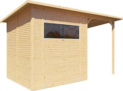 Produktbild von Bertilo Gartenhaus Pent Modern 3 Plus inkl. Anbaudach - 18 mm naturbelassen