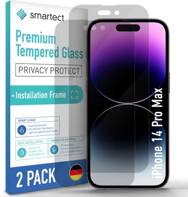 Produktbild von 2x Sichtschutzglas Panzerfolie für iPhone 14 Pro Max Anbringhilfe Displayschutz