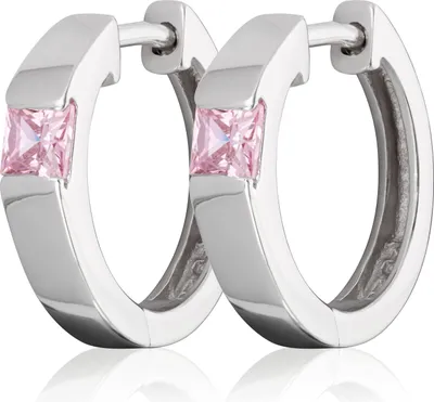 Produktbild von Paar Ø 16mm 925 Sterling Silber Klappcreolen Zirkonia rose Ohrringe rhodiniert