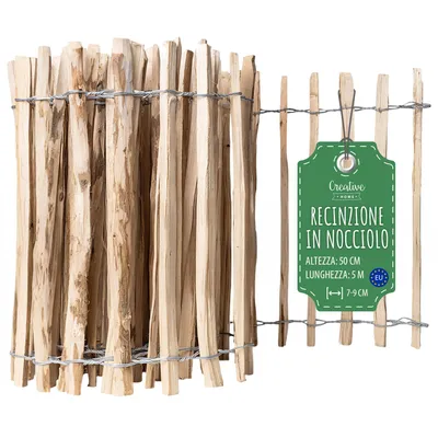 Immagine prodotto di Creative Home Bordura Giardino Naturale 50cm x 5m | Recinzione in Nocciolo Flessibile | Distanza rami: 7-9cm | Per Prato, Aiuole, Orto