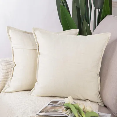 Immagine prodotto di Set di 2 federe per cuscini, poliestere e lino, colore bianco, forma quadrata, 40x40 cm