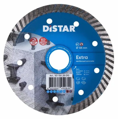 Zdjęcie produktu dla Diamentowa tarcza tnąca Distar, model Extra 125 x 2,2 x 22,23 mm Turbo - wysoka moc i prędkość do precyzyjnego cięcia ceramiki, granitu i twardych materiałów
