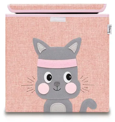 Image de Boîte de rangement en tissu pour enfant "chat" avec couvercle, compatible Ikea Kallax Lifeney