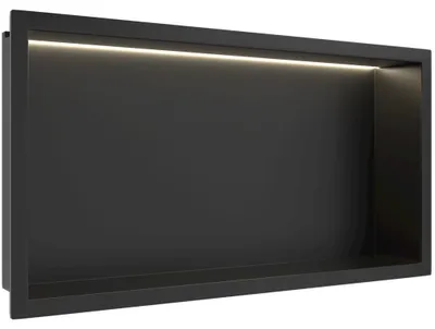 Zdjęcie produktu dla Wpuszczana półka/nisza do płytek z oświetleniem LED - czarny mat - 60x30x10 cm