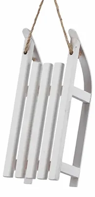 Productafbeelding van Houten slee-ornament - Ophangornament voor kerstboomversiering - Wit - 7x16 cm
