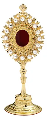 Monstranz Reliquienschrein, weißer Stein, Messing, Gold, 20 cm