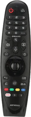 A black remote control is shown against a white background.