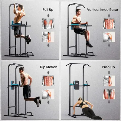 Immagine prodotto di Torre multifunzione per allenamento - Struttura per trazioni - Stazione per esercizi a corpo libero - Attrezzo per fitness - Regolabile - Nero