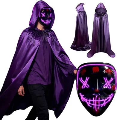 Produktbild von Halloween-Maske mit schwarzem Umhang, leuchtend, Einheitsgröße, für Cosplay und Halloween