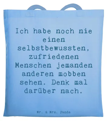 Produktbild von Mr. & Mrs. Panda Schultasche Spruch Mobbing bewältigen - Sky Blue - Geschenk, Tote Bag, Mitgefühl, Zuversicht, Beutel, Einkaufstasche, Trost, Tasche, Lebensfreude, Stärke