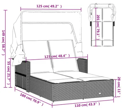 Zdjęcie produktu dla VidaXL 365812, Lounge, Obite siedzisko, Technorattan, Stal, Szary, 110 kg, 2000 mm