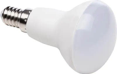 A white LED light bulb with a silver screw base is shown against a white background.