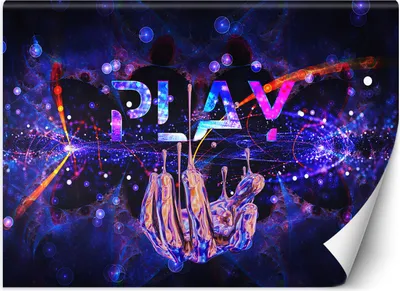 Produktbild von Vlies fototapete Neon für Gamer-Zimmer mit dem Wort Play 150x105 cm Feeby Lila inkl. Kleber einfache Montage