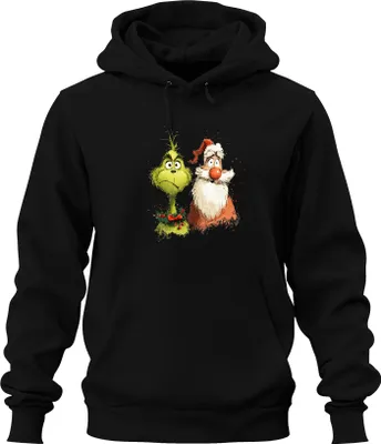 Produktbild von Grinch Weihnachtsmann lustig Weihnachten Geschenk Cartoon Retro Uni Hoodie Kapuzenpullover, Schwarz, 3XL