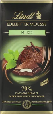 Produktbild von Lindt Edelbitter Schokolade Mousse Minze gefüllte Schokolade 150g
