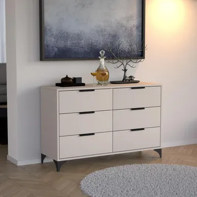 Produktbild von BEAUTYSOFA Kommode Home 120cm Kaschmir, modernes Sideboard mit 6 Schubladen, Anrichte für Wohnzimmer, Schlafzimmer & Flur mit Griffen und Metallbeinen