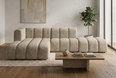 Produktbild von Kaiser Möbel Modulares Ecksofa in L-Form mit Hocker, Velvet-Stoff Riviera, Beige, Links, GRAND Mini, KI-generiertes Bild