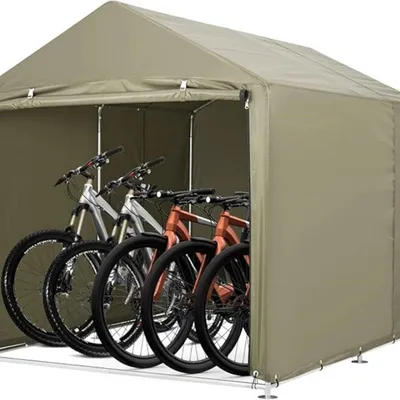 Obrázok produktu pre Garáž na bicykle – Stan na bicykle – 420D, nepremokavý – pre 3 bicykle – trojuholníková strecha – odolný voči poveternostným vplyvom – biely