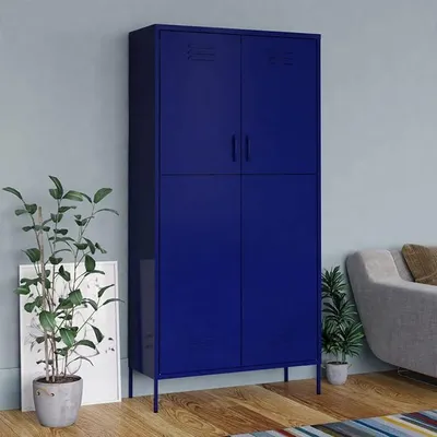Image de Armoire marine, 90x50x180 cm. Armoire pour enfants. Armoire pour chambre. Armoire pour chambre à coucher. Armoire pour chambre d'enfant. Acier