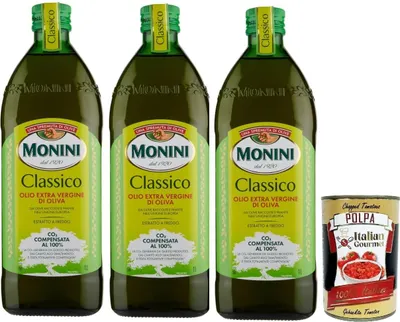 Produktbild von Italian Gourmet Classico Olivenöl Nativ Extra 3 x 1 L (3 Liter) – Extra Vergine aus Oliven, kalt extrahiert, mild-fruchtig, ideal für Salate & Kochen, italienisches Olivenöl + Italian Gourmet Polpa