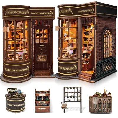 Produktbild von Book Nook Kit für Erwachsene: Holzpuzzle DIY Miniatur Haus 3D Puppenhaus - Buchstütze für Bücherregal Deko mit Led Licht Kreatives Geschenk für Leser