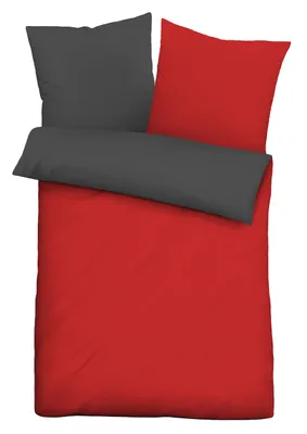 Produktbild von Mikrofaser-Wendebettwäsche - Rot - Anthrazit - 135 x 200 cm - mit Reißverschluss