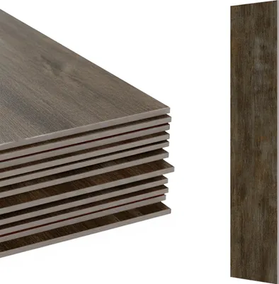Produktbild von Relaxdays PVC Bodenbelag selbstklebend, 2,5m²/18 Stück, Holzoptik, Bad, Küche, Klebefliese 91x15 rutschfest, dunkelbraun