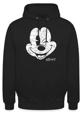 Produktbild von Mickey & Minnie Retro Mickey Mouse Zwinkernd Uni Hoodie, M, Schwarz