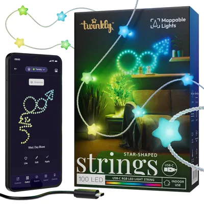 Image de Twinkly Candies 100 Led 7mm STAR RGB BT+WiFi IP20 - 5V USB-C, fil transparent