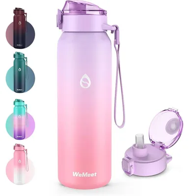 Immagine prodotto di Borraccia in acciaio inossidabile da 700 ml con cannuccia, a doppia parete e isolamento sottovuoto, color lilla e rosa