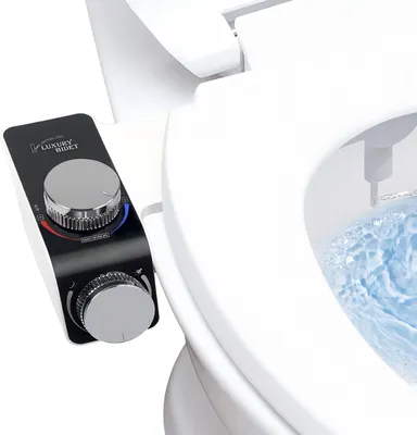 Produktbild von bedee Bidetaufsatz für Toilette, nicht elektrisch, selbstreinigende Doppeldüse, Temperatur einstellbar, Warm- & Kaltwasseranschluss, ABS, PC, Messing, Edelstahl, Schwarz-Weiß, Hygiene für Frauen & Mütter