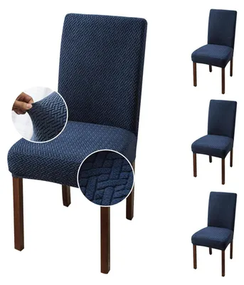 Stuhlbezüge für Esszimmerstühle, Stretch, 4 Stück, marineblau