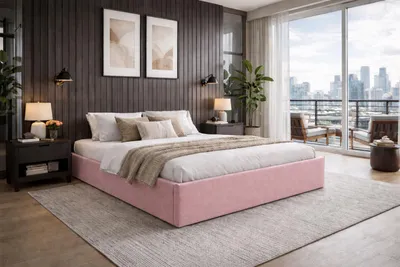 Image de Angelo | Lit avec coffre de rangement - 90x200 cm - Lit double rose - avec coffre de rangement et système à ressort à gaz - avec sommier à lattes - Espace de rangement ventilé - ROMA