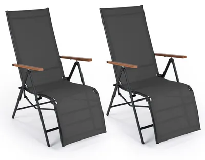 Produktbild von COSTWAY 2er Set Sonnenliege klappbar, Liegestuhl mit verstellbarer Rückenlehne, wetterfeste Gartenliege, Klappliege bis 150kg, Relaxliege Schwarz
