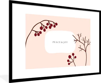 Produktbild von MuchoWow® Gerahmtes Poster Beeren - Äste - Zitat - Rosa 90x60 cm - Poster mit Schwarzem Bilderrahmen Wandposter Rahmen Foto Bilder - Wanddekoration - Fotos