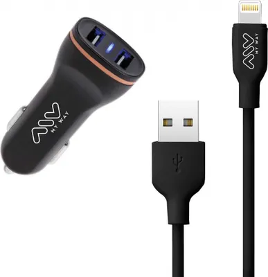 Obrázek produktu pro Myway Nabíječka do auta Kompatibilní s Apple Lightning 2USB 2.1A + kabel 1m Černá