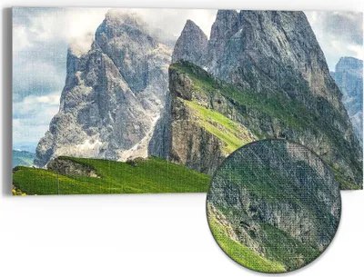 Produktbild von DEQORI Hybrid Leinwand Bild 60x30 cm 'Dolomitenzauber' Wandbild Glas flach modern