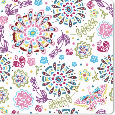 Produktbild von MuchoWow® Mauspad Mousepad Regenbogen - Blumen - Schmetterling - Design 20x20 cm - Mousepads - Maus Mat - Pad - Mausunterlage - Desk Mat - Bureauartikeln