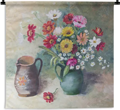 Produktbild von MuchoWow® Wandteppich Wandbehang Blumen - Bunt - Farbe 150x150 cm Tapisserie Dekoration Wandtuch - Wohnaccessoires - Modernes