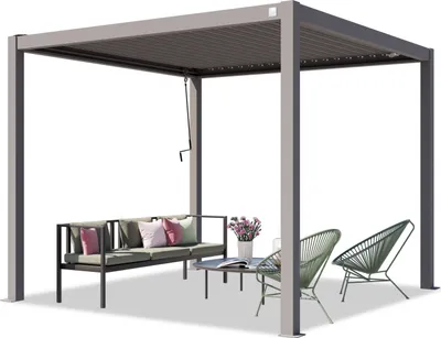 Zdjęcie produktu dla PRIMEYARD Pergola 3x3 m słupy aluminium z dachem z listew stalowych szara osłona tarasu