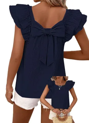 Produktbild von TUUHAW Bluse Damen Sommer Kurzarm T-Shirt Fließende Elegante Tops Marine S