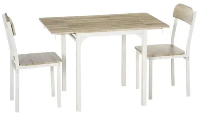 Obrázok produktu pre Jedálenská zostava pozostávajúca z rozkladacieho stola a 2 stoličiek | Farba: prírodná + biela | Rozmery: 70x110x75 cm