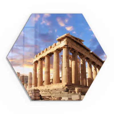 Produktbild von DEQORI Glasbild Echtglas 40x35 cm 'Parthenon im Abendlicht' Wandbild Bild modern Deko