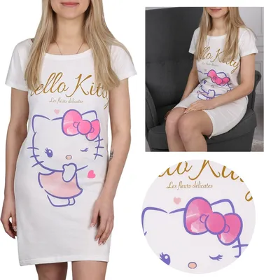 Obrázek produktu pro Hello Kitty Krémová dámská noční košile, bavlněná košile na spaní XS
