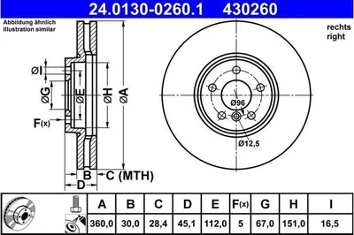 Produktbild von ATE Bremsscheibe Vorne Rechts für BMW 1 Schrägheck (F40) 360,0mm 24.0130-0260.1